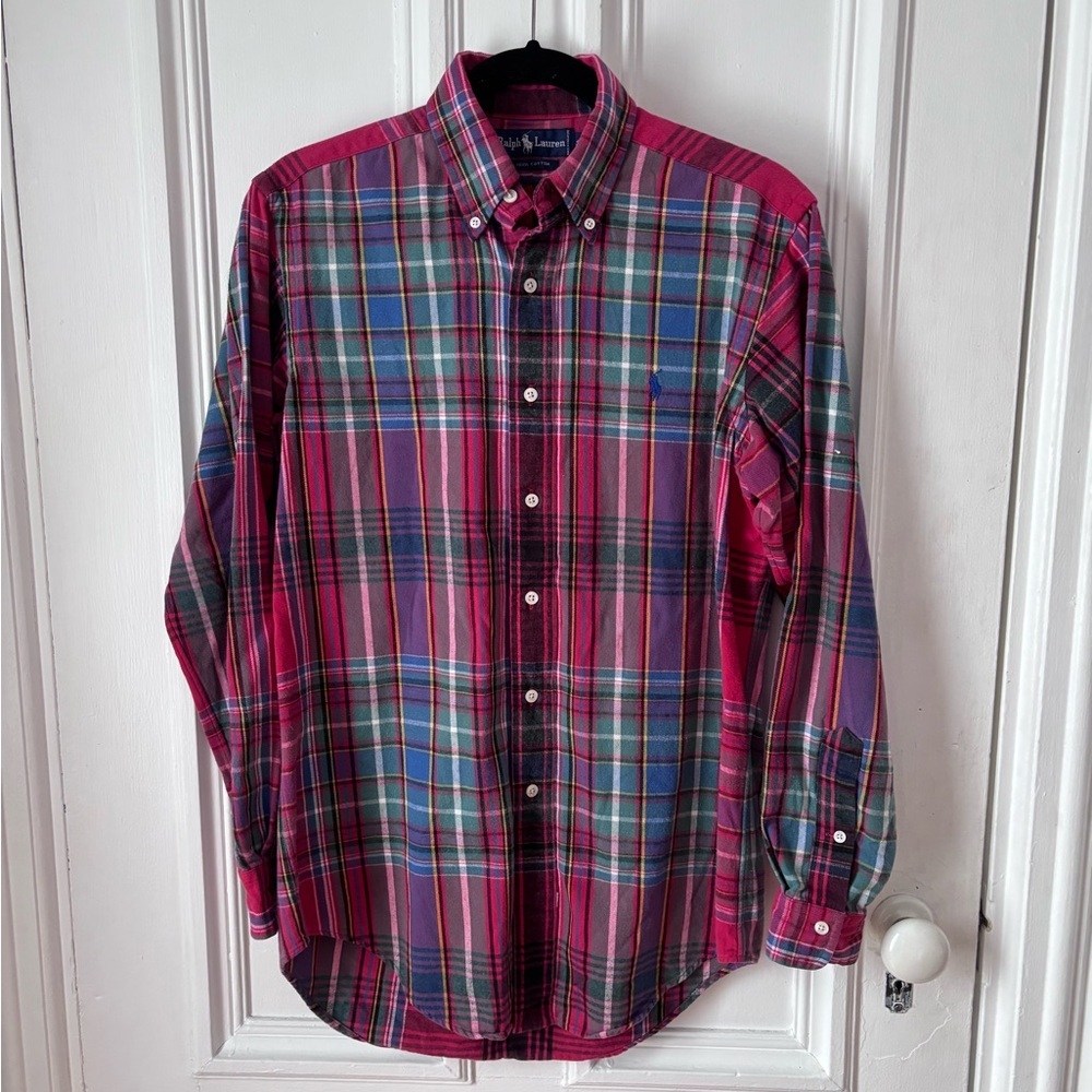 Men’s Ralph Lauren Classic Fit Red Plaid 100% Cotton Flannel Shirt Size Small